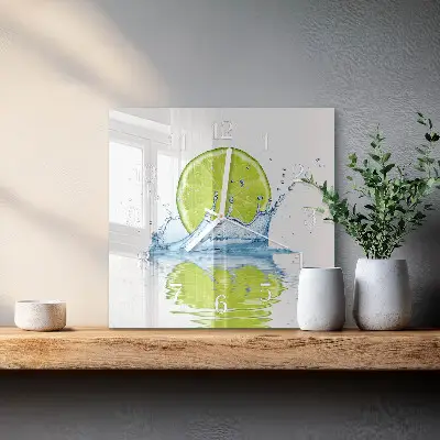 Stakleni četvrtasti sat Voda s limetom
