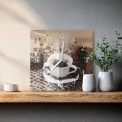 Stakleni četvrtasti sat Šalica kave