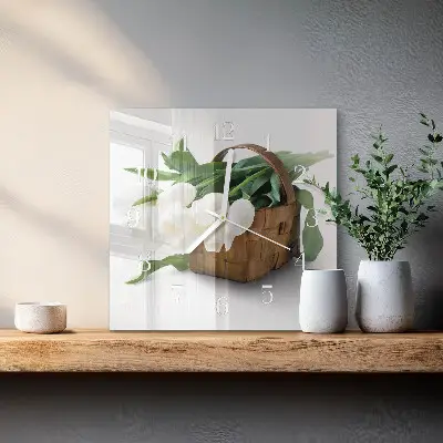 Stakleni četvrtasti sat Košara tulipana