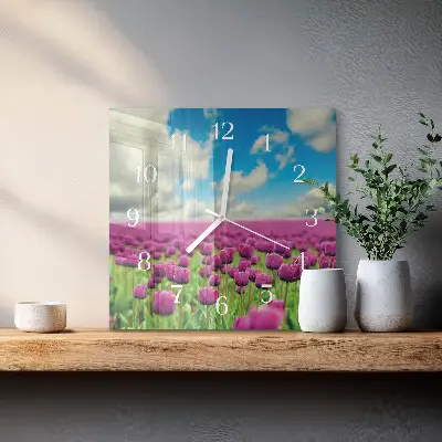 Stakleni četvrtasti sat Tulipani
