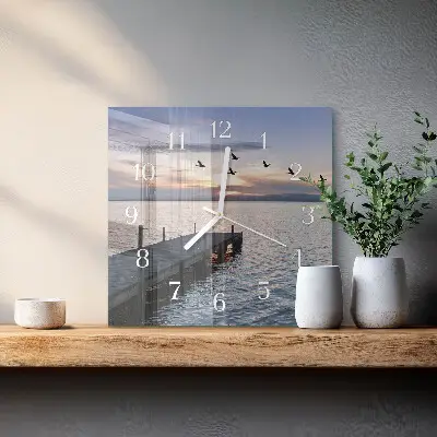Stakleni četvrtasti sat Ptice uz jezero