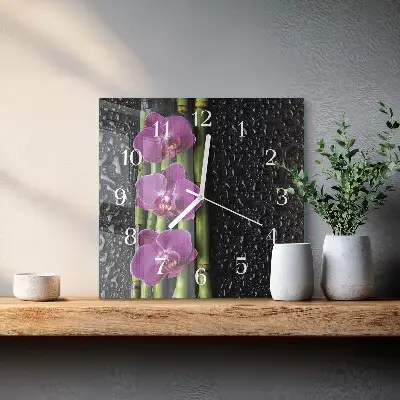 Stakleni četvrtasti sat Orhideja
