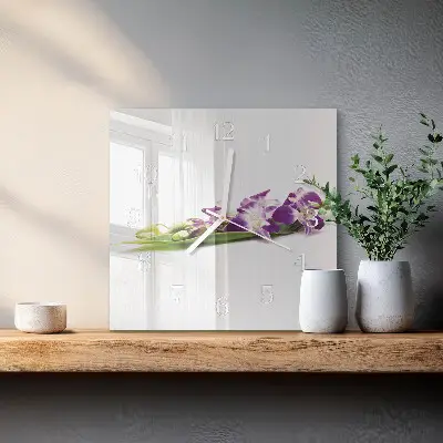 Stakleni četvrtasti sat Cvijeće