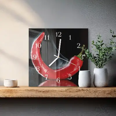 Stakleni četvrtasti sat Čili papričica