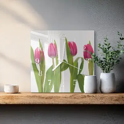 Stakleni četvrtasti sat Tulipani