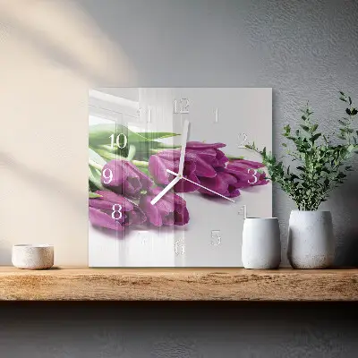 Stakleni četvrtasti sat Tulipani