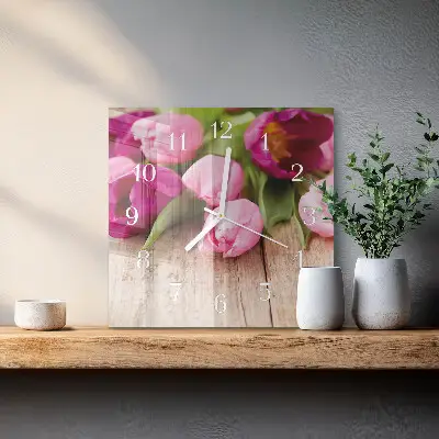 Stakleni četvrtasti sat Tulipani
