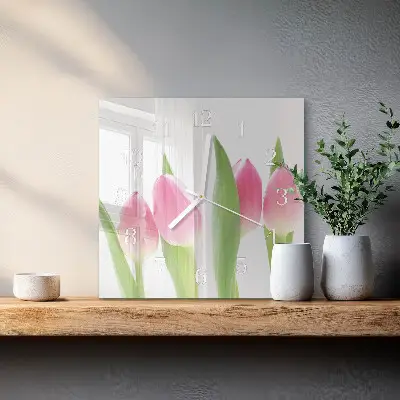 Stakleni četvrtasti sat Tulipani