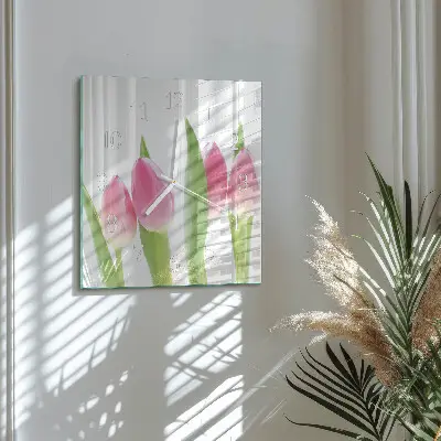 Stakleni četvrtasti sat Tulipani