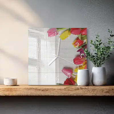 Stakleni četvrtasti sat Tulipani