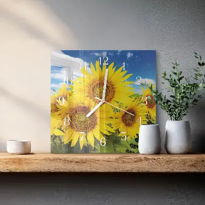 Stakleni četvrtasti sat Suncokreti