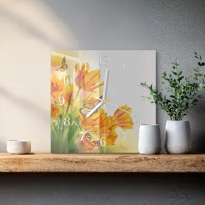 Stakleni četvrtasti sat Tulipani