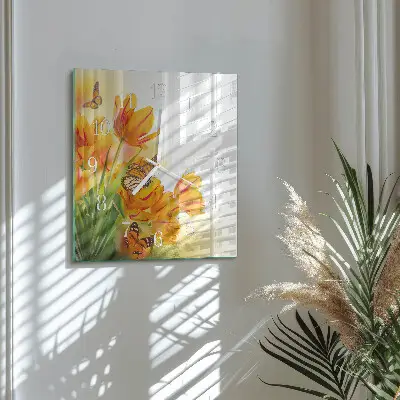 Stakleni četvrtasti sat Tulipani