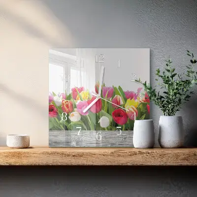 Stakleni četvrtasti sat Tulipani
