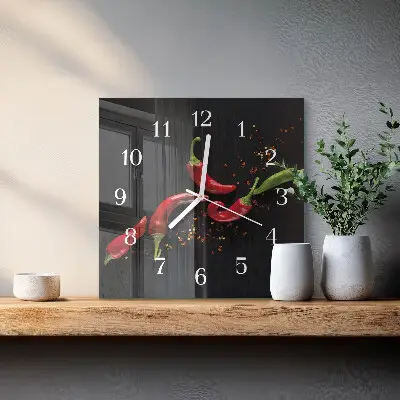 Stakleni četvrtasti sat Čili papričice
