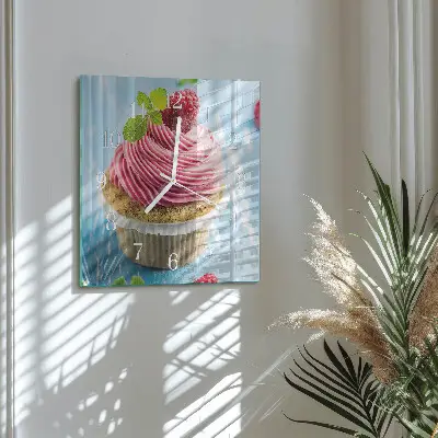 Stakleni četvrtasti sat Muffin od maline