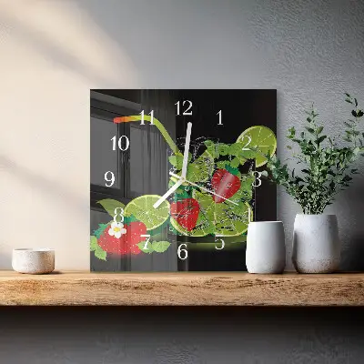 Stakleni četvrtasti sat Jagoda i limeta