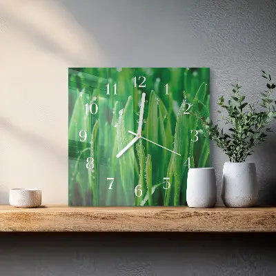 Stakleni četvrtasti sat Zelena trava