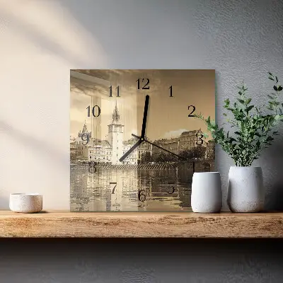 Kvadratni zidni sat Dvorac u sepiji