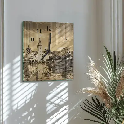 Kvadratni zidni sat Dvorac u sepiji