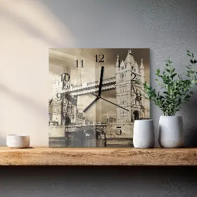 Kvadratni zidni sat Londonski most u sepiji