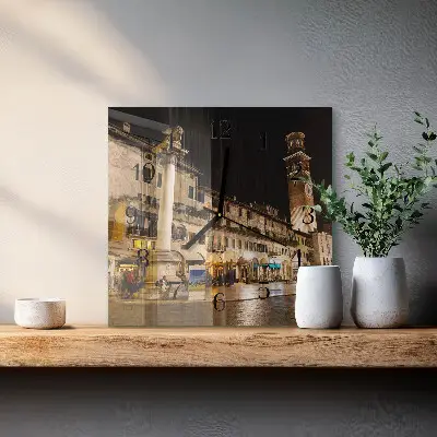 Kvadratni zidni sat Noćni grad