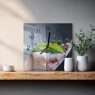 Kvadratni zidni sat Zemlja u ruci