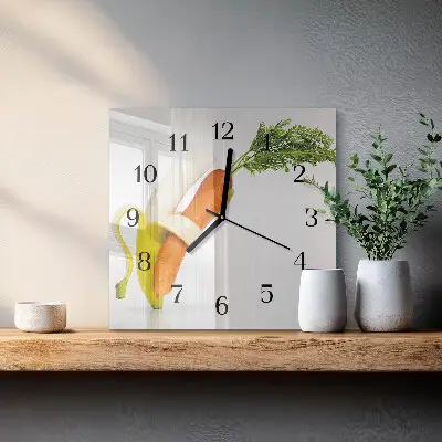 Kvadratni zidni sat Mrkva i banane