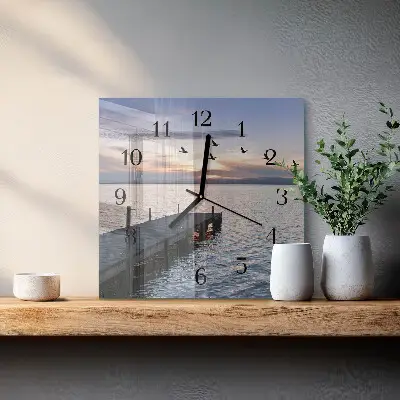 Kvadratni zidni sat Ptice uz jezero